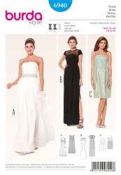 6940 BURDA STRAPPY / STRAPLESS / SHORT SLEEVE BUSTIER DRESS LENGTHS, BRIDAL PATTERN 8-20